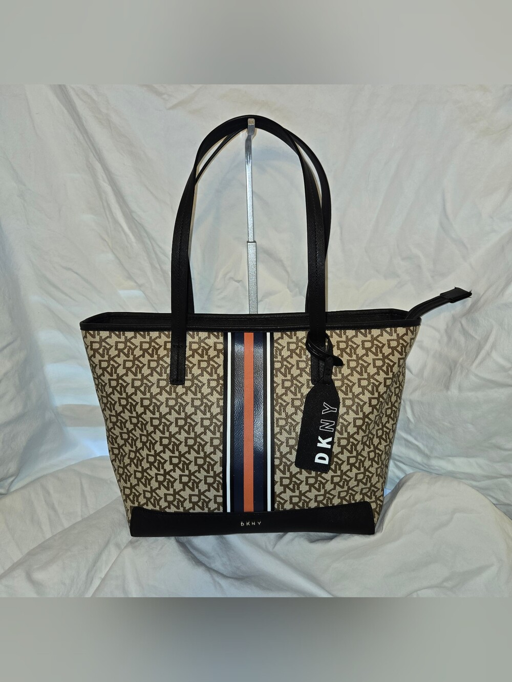 DKNY Monogram Tote with Black Trim and Orange Stripe NWT